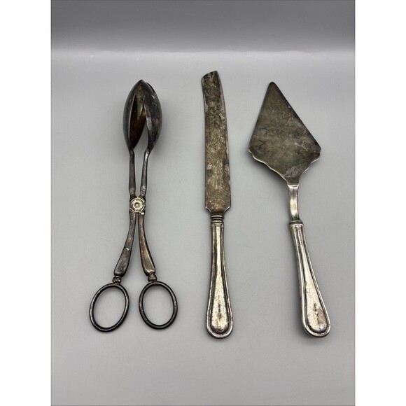 Princess House Silver Plated Serving Set Cake Server & Knife & Salad Tongs Italy - Picture 4 of 11